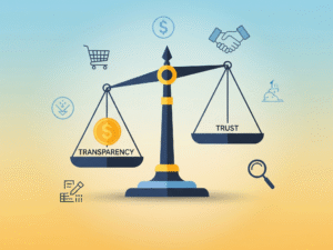 Balanza que representa el equilibrio entre transparencia y confianza en la divulgación de enlaces de afiliados.